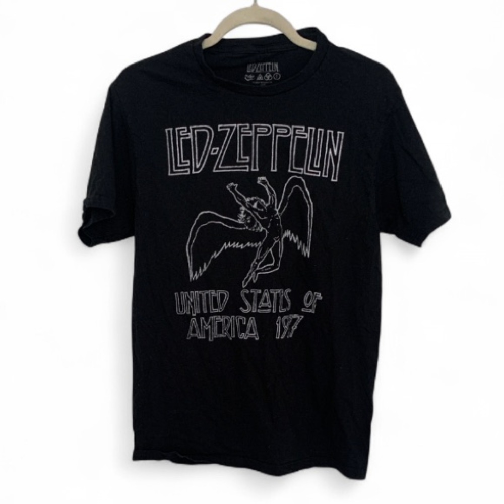 Led Zeppelin Angel Graphic Black Short Sleeve Band Tee Shirt